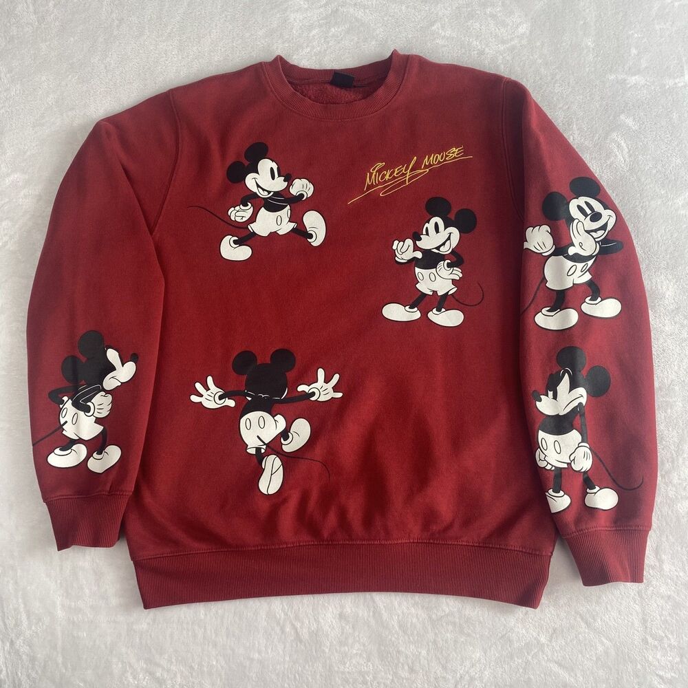 Disney Mickey Mouse Graphic Sweater Adult Large Red Sweatshirt Pullover Casual